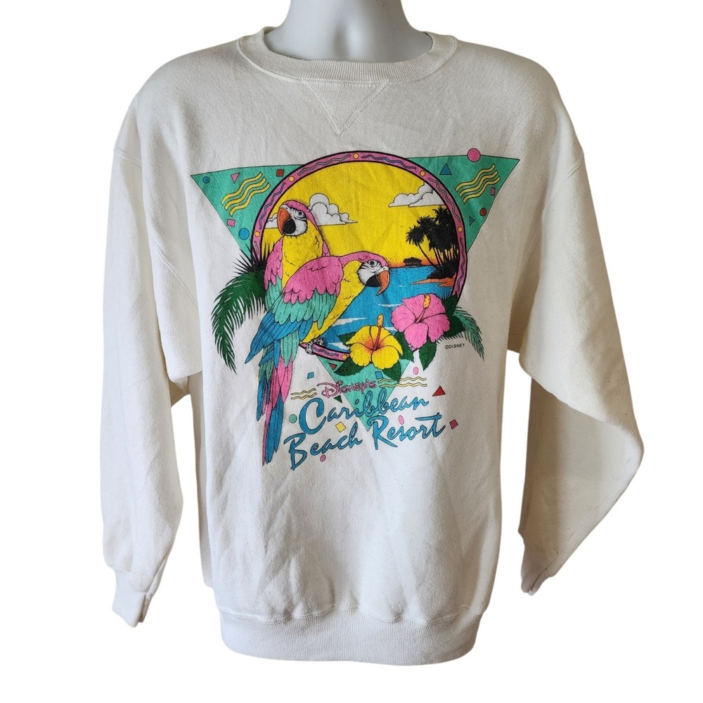 Vintage Disney Caribbean Beach Resort Sweatshirt USA Men's Large Parrot Graphic